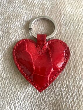Shiny Glazed Red Heart Shaped Keychain Alligator Leather Exotic Handmade in USA